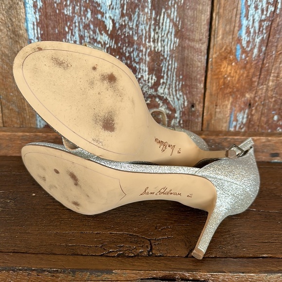 Sam Edelman Patti Ankle Strap Silver Glitter Heels Size 8.5 - Picture 9 of 9